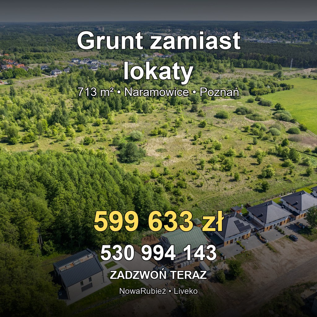Reklama NowejRubieży: grunt zamiast lokaty, działka z lotu ptaka, cena i telefon