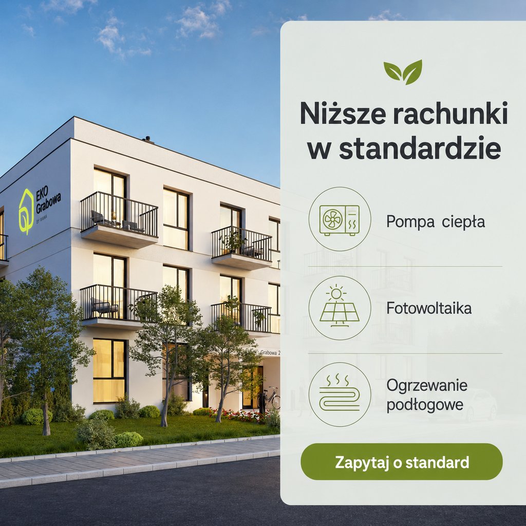 Reklama EkoGrabowej: niższe rachunki w standardzie — pompa ciepła, fotowoltaika, ogrzewanie podłogowe